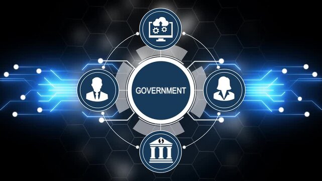 Government concept diagram with icons for people cloud computing and bank governance public administration