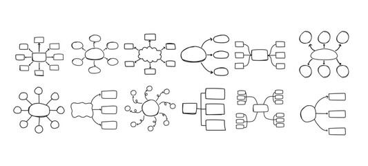 Fototapeta premium Collection of mind map diagram templates for brainstorming and workflow planning, vector illustration