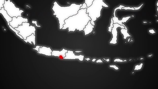 Yogyakarta Province Highlighted in Red on Indonesia Map Dark Background Animation