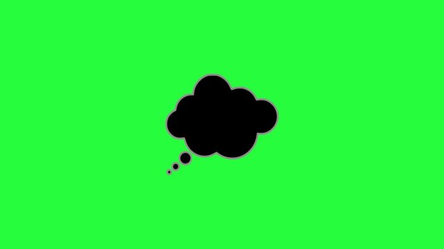 Animated black thought bubble with subtle gray outline and trailing dots on a vibrant green screen speech