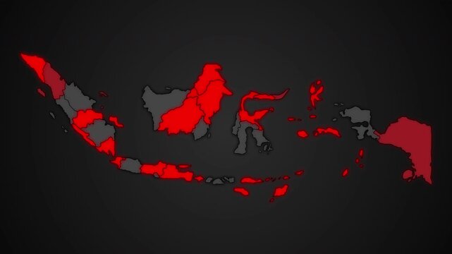 Animated outline map of Indonesia with provincial borders, isolated, ideal for geography, education, business, news, travel, and infographic projects.