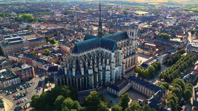 Amiens Cathedral is a 13th-century High Gothic UNESCO World Heritage site in France, renowned for its massive interior volume, soaring spire, and intricate flying buttresses dominating the city.