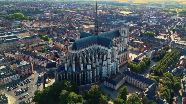 Amiens Cathedral is a 13th-century High Gothic UNESCO World Heritage site in France, renowned for its massive interior volume, soaring spire, and intricate flying buttresses dominating the city.