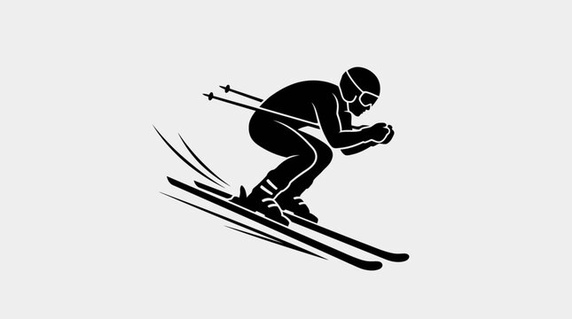 Silhouette of a skier racing down a slope