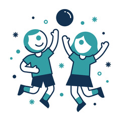 Fototapeta premium Happy Boy and Girl Playing with a Ball Together in a Simple Minimalist Style