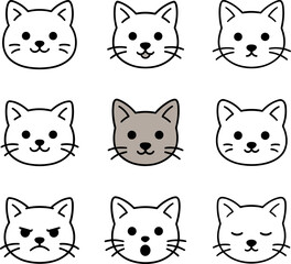 Fototapeta premium Set of cute cat faces with different expressions