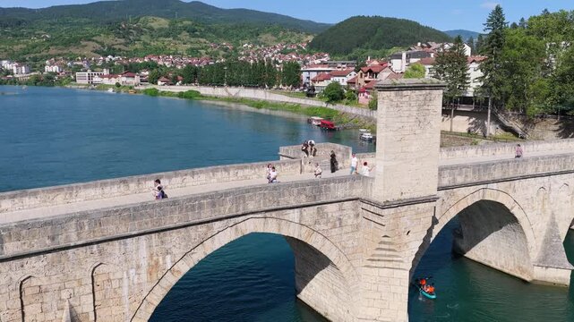 Historic Ottoman stone bridge spanning the Drina River