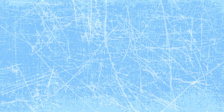 Winter blue background with a hockey scratched ice texture.vector design template.