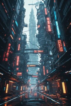 City futuristic road alley cyberpunk style landscape concept art