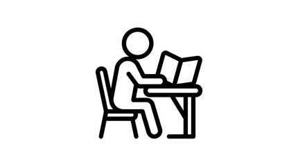 Fototapeta premium Minimalist line icon of a person reading at a desk