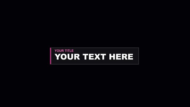Professional Video Lower Third Graphic with Pink Vertical Line and White Text Blocks on Black Background