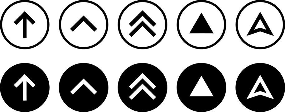 Set features black and white circular up arrow web icons.