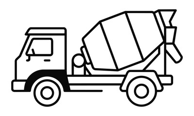 Fototapeta premium Minimalist side profile cement mixer truck icon with clean geometric lines and simple monoline construction on a white background, construction industry concept