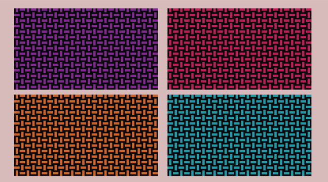A set of four distinct basket weave pattern textures in purple, red, orange, and teal color.