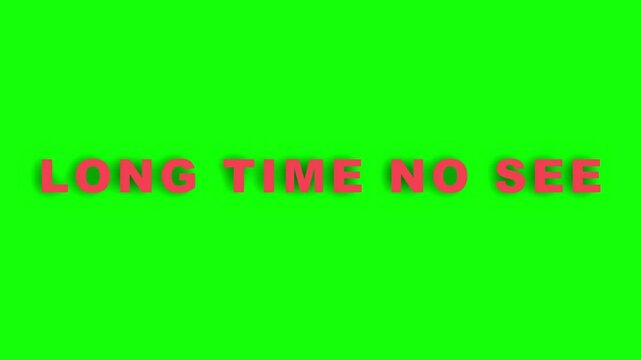 3D Red Text Long Time No See Animation on Green Screen Background for Video Editing Chroma Key Motion Graphics