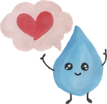 Cute Water Drop Character with Heart Speech Bubble Illustration