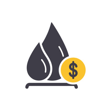 Oil drop and dollar coin icon representing energy costs and prices