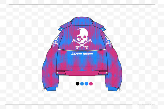 Futuristic blue pink gradient streetwear puffer jacket layout