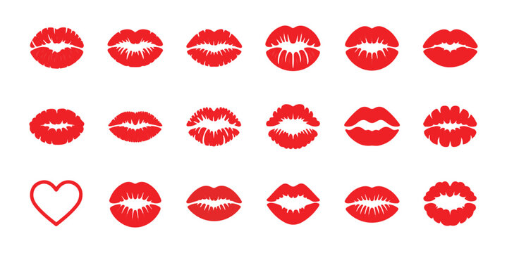Lipstick kiss marks set isolated on white background collection of red lip imprints for beauty and fashion art.