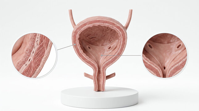 Detailed 3D Medical Illustration of the Human Urinary Bladder Anatomy Showing Internal Structure and Layer Details