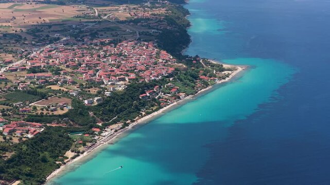 Afytos coastal village and turquoise shoreline