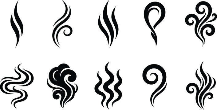 Black smoke and steam icons set vector illustration