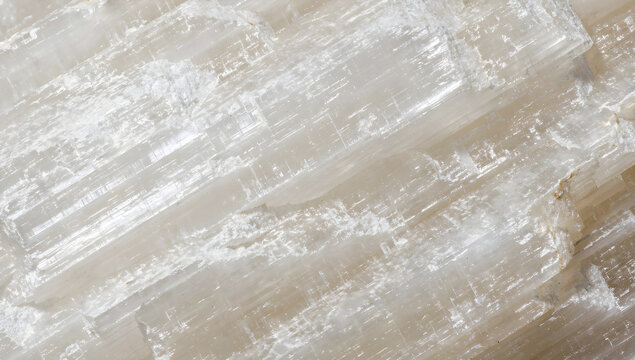 White Fibrous Selenite Mineral Crystal Texture displaying Natural Raw Crystalline Layers