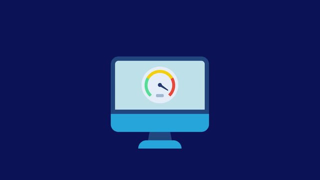 Internet speed test on computer icon animation isolated on blue background
