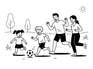 Family playing soccer outdoors enjoying healthy recreation