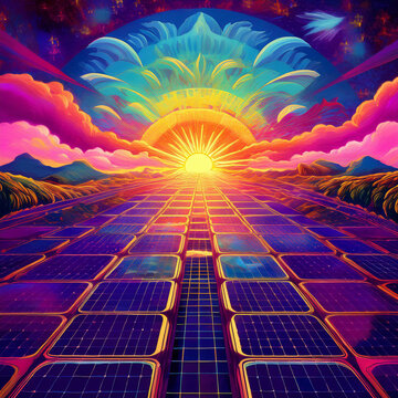 Solar panels with sun 