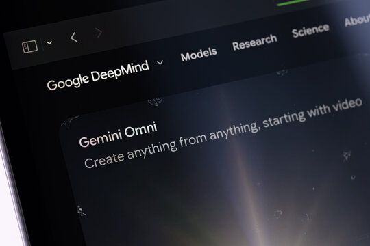 Google DeepMind Gemini Omni on a display notebook. Gemini Omni is a new multimodal neural network from Google for creating and editing video, images, and audio. Batumi, Georgia - June 17, 2026