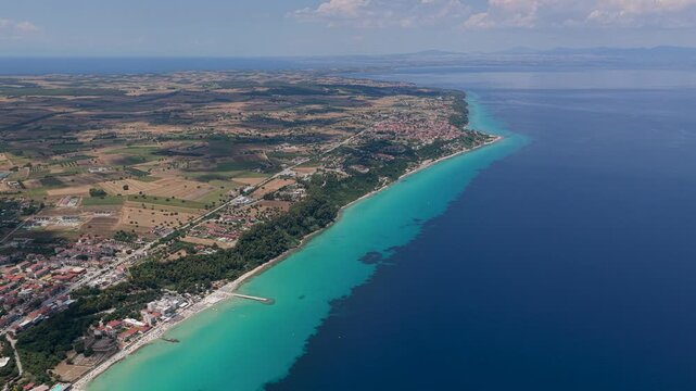 Turquoise coastline and seaside settlements along Kallithea