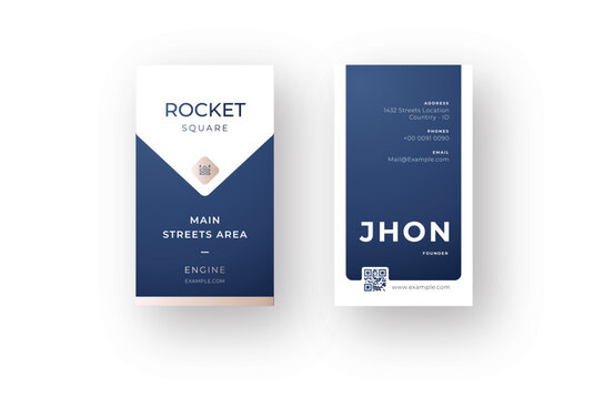 Elegant Vertical Business Card Template with Rounded Panel and QR Code &ndash; Modern Corporate Design &ndash; EPS CMYK