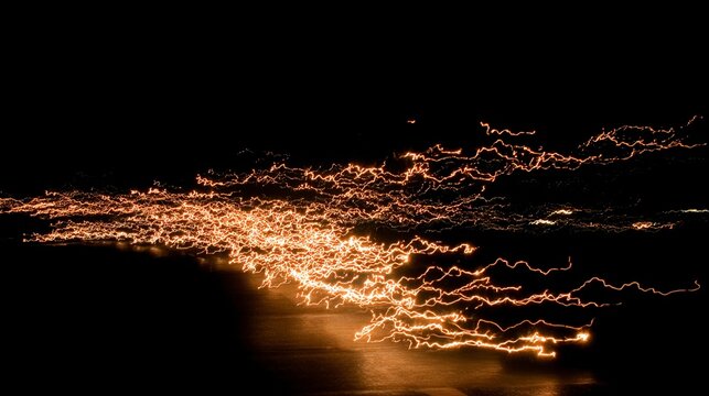 Abstract digital orange lightning bolts creating glowing streaks against a dark background, representing powerful energy flow