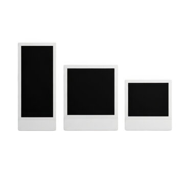 Three different blank polaroid photo frames on display