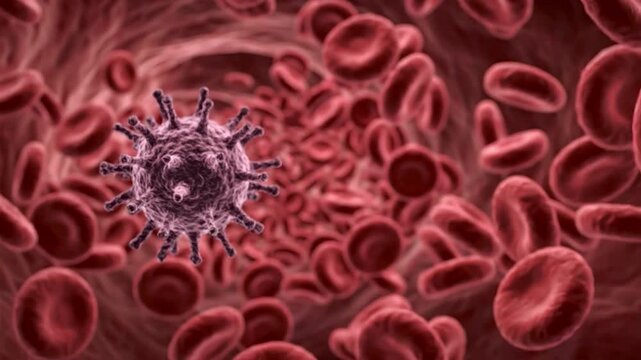 Abstract 3D cancer cell model in bloodstream oncology visualization