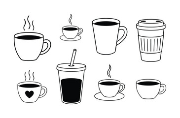 Obraz premium 手描きのコーヒーカップと飲料容器のコレクション