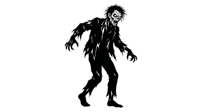Helloween horror zombie, undead monster, scary creature, halloween character, spooky villain, evil figure, walking dead, black silhouette, monster illustration, horror design Vector