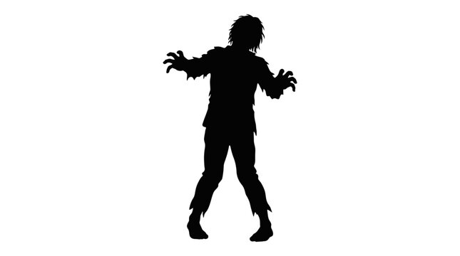 Helloween Zombie silhouette vector concept art. Horrific walking dead creature figure. Scary halloween monster design. Black isolated monster outline for games Vector
