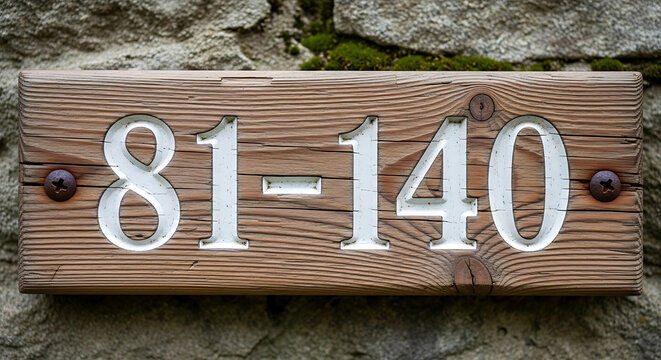Wooden sign with house numbers 81 to 140