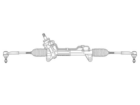 Automotive steering rack and pinion mechanism illustration