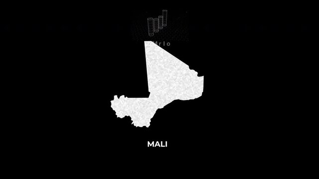 Mali technology map with animated charts, graphs, statistics, and analytics showcasing economy, infrastructure, innovation, population, trade, energy, and national development