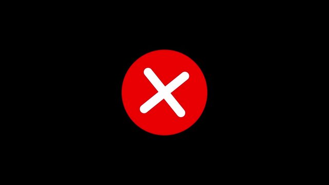 White cross mark icon on red circle background, wrong and error sign for verification.