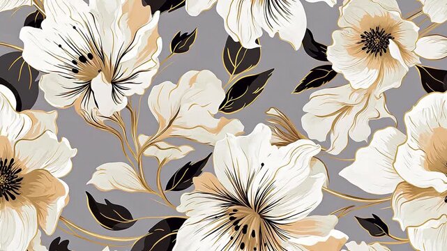 Digital vintage gold highlights peony pattern flower abstract background