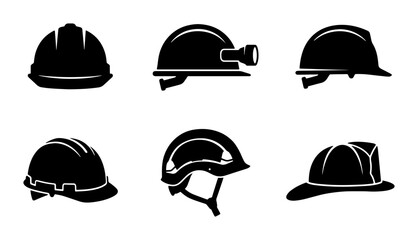 Fototapeta premium Safety Helmets Collection: Hard Hat Icons, Construction Caps, Mining Headgear, Protective Gear Vector Set