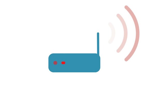 Blue Wireless Router Emitting Wi-Fi Signals on White Background.