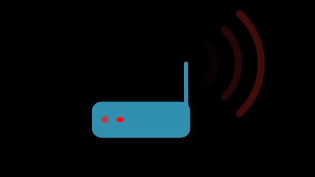 Blue Wireless Router Emitting Red Wi-Fi Signals on Black Background.