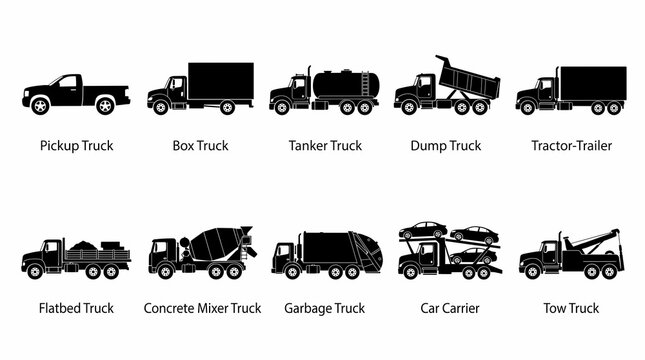 Truck Silhouette Vector Set Commercial Vehicle Icons Black Shape
