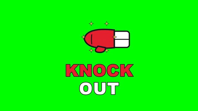4K green screen KNOCKOUT animated text - a boxing glove punching in, kinetic typography sports highlight overlay for game day and social media, chroma key