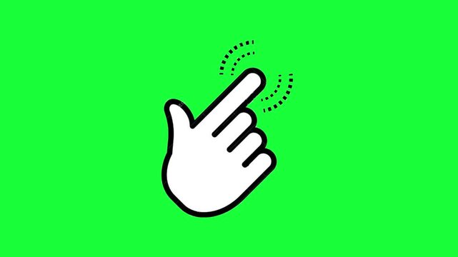 Hand cursor icon clicking on a bright green background screen